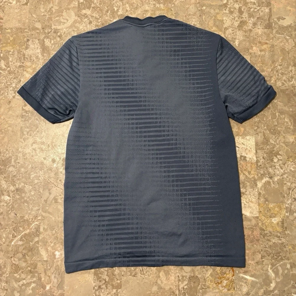Adidas Polo Shirt Mens Small Blue Blade Collar Snap Short Sleeve Golf